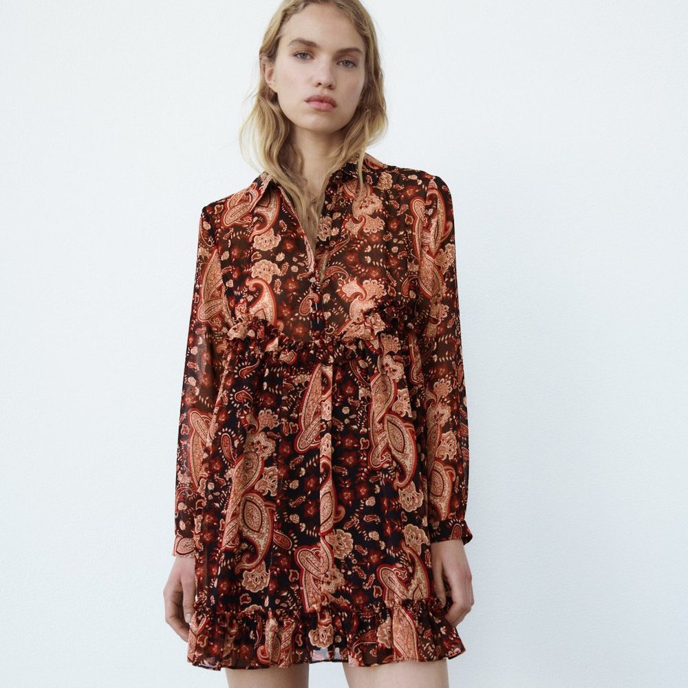 Zara Paisley Print Ruffle Dress